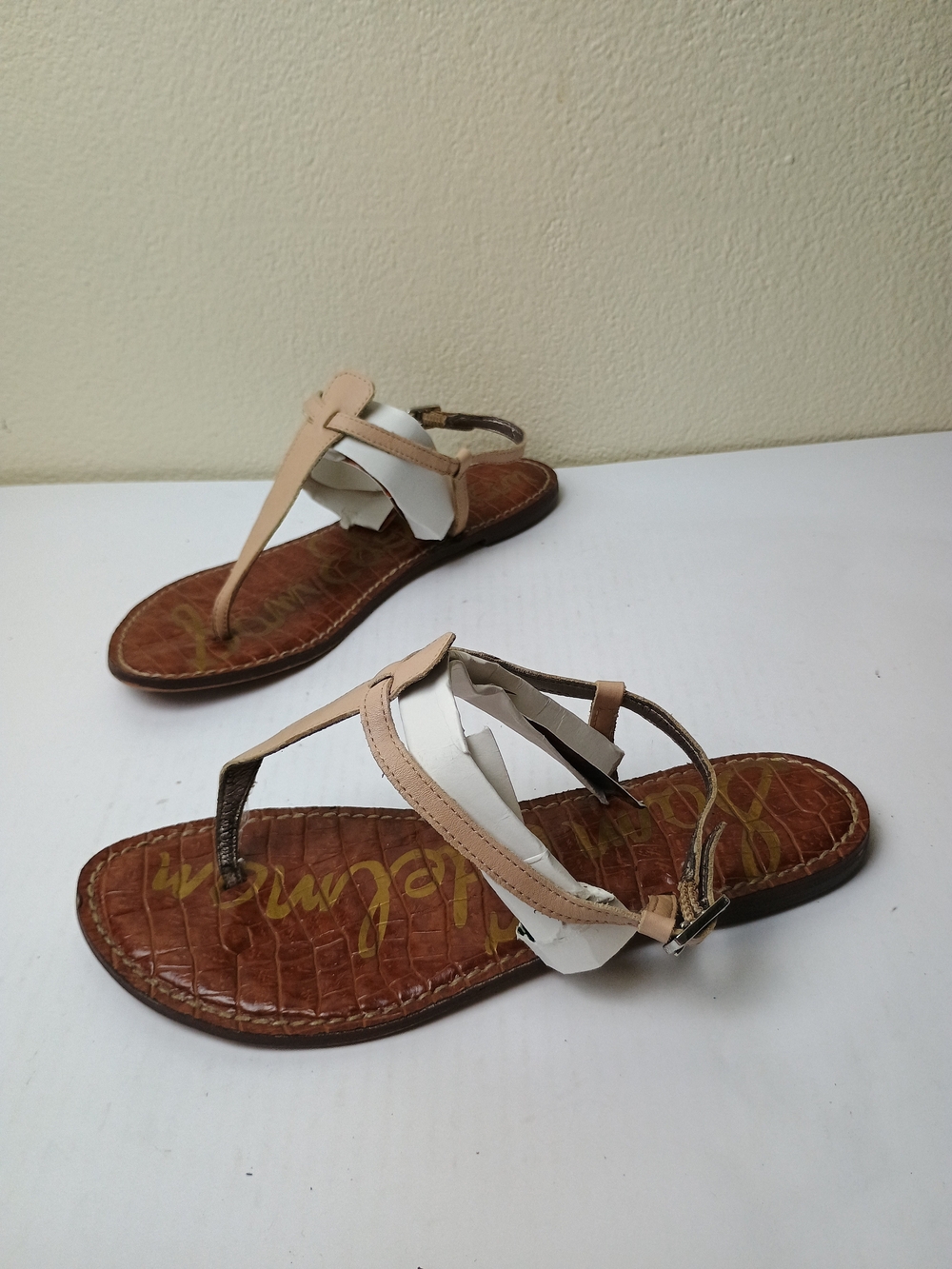 Sam Edelman GiGi 8.5M Beige and Brown T-Strap Women's Sandals